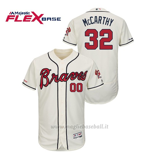 Maglia Baseball Uomo Atlanta Braves Brandon Mccarthy 150th Aniversario Patch Autentico Flex Base Crema